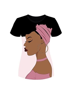 Women's T-Shirts Black Woman Afro Natural Hair 3D Floral Print Casual Tops for Women Tees