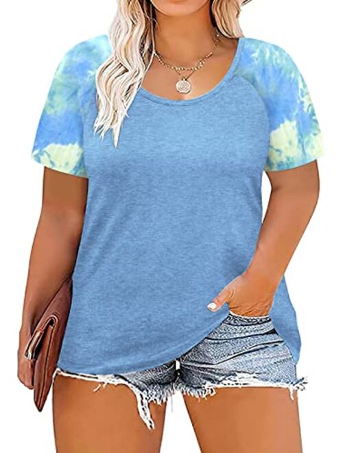 DOLNINE Women's Plus Size Tops Striped Raglan Tee Shirts Casual Tunics Blouses