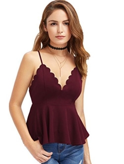 Women's Sexy V Neck Backless Camisole Scalloped Peplum Cami Top