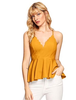 Women's Sexy V Neck Backless Camisole Scalloped Peplum Cami Top