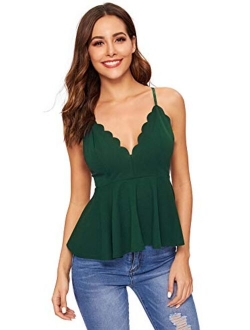 Women's Sexy V Neck Backless Camisole Scalloped Peplum Cami Top