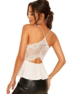 Women's Sexy V Neck Backless Camisole Scalloped Peplum Cami Top