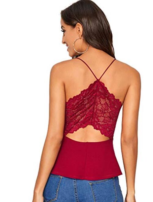 MakeMeChic Women's Sexy V Neck Backless Camisole Scalloped Peplum Cami Top