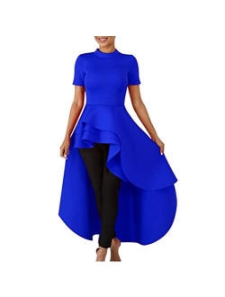 Annystore High Low Tops for Women - Ruffle Bodycon Peplum Asymmetrical Tunic Shirt Dresses