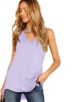 Women's V Neck Longline Dolphin Hem Tank Top