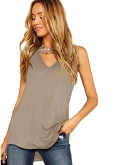 Women's V Neck Longline Dolphin Hem Tank Top