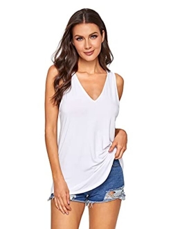 Women's V Neck Longline Dolphin Hem Tank Top