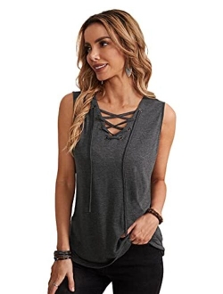 Women's V Neck Longline Dolphin Hem Tank Top