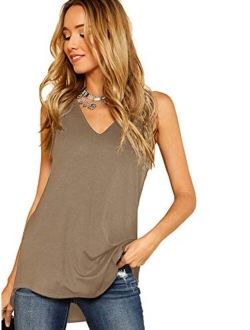 Women's V Neck Longline Dolphin Hem Tank Top