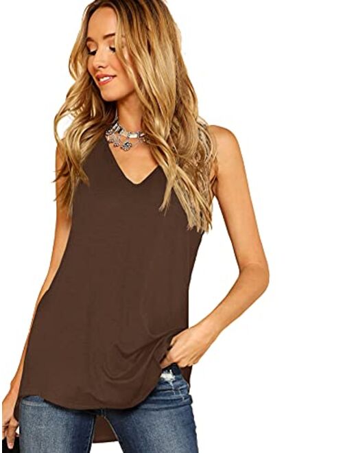 Verdusa Women's V Neck Longline Dolphin Hem Tank Top