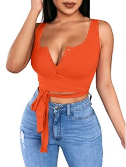 Women's Sexy Summer Button Sleeveless Tank Strappy Casual Basic Crop Top