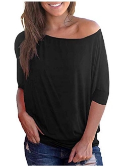 Sipaya Womens Loose Fit T Shirts Batwing Sleeve Off The Shoulder Tops