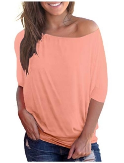 Sipaya Womens Loose Fit T Shirts Batwing Sleeve Off The Shoulder Tops