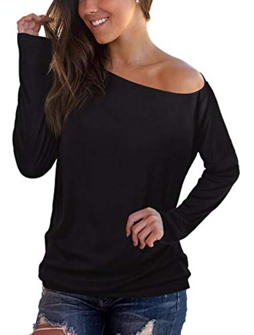 Sipaya Womens Loose Fit T Shirts Batwing Sleeve Off The Shoulder Tops