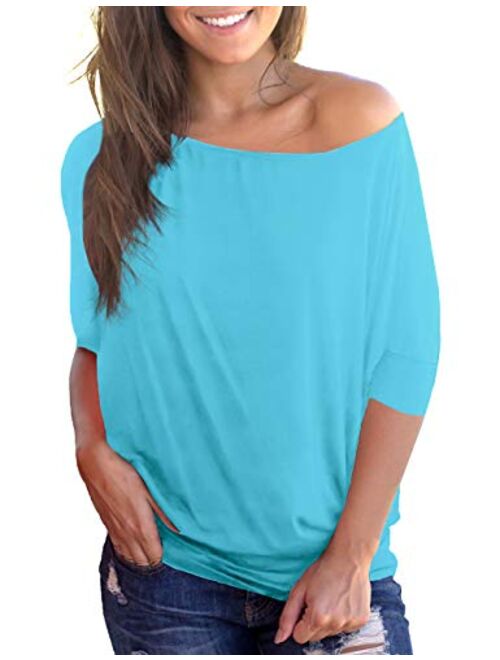 Sipaya Womens Loose Fit T Shirts Batwing Sleeve Off The Shoulder Tops