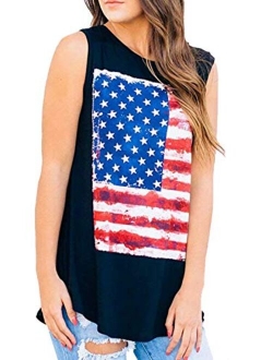 Umsuhu 4th of July Tank Tops Shirts for Women American US Flag Graphic Patriotic Tank Tops Shirts