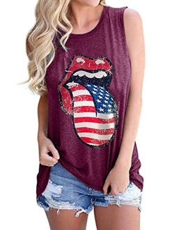 Umsuhu 4th of July Tank Tops Shirts for Women American US Flag Graphic Patriotic Tank Tops Shirts