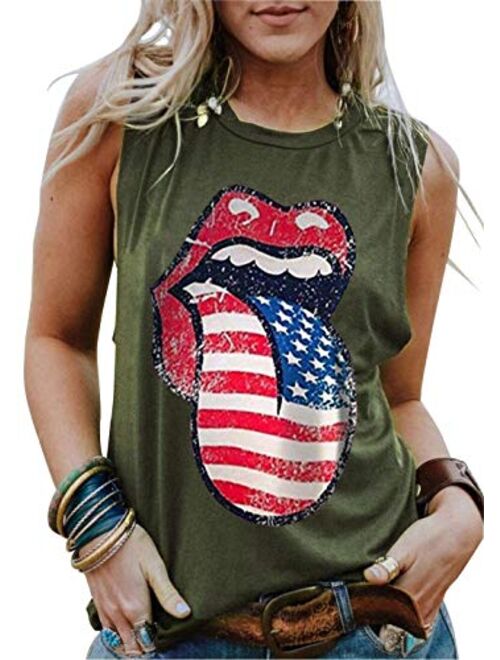 Umsuhu 4th of July Tank Tops Shirts for Women American US Flag Graphic Patriotic Tank Tops Shirts