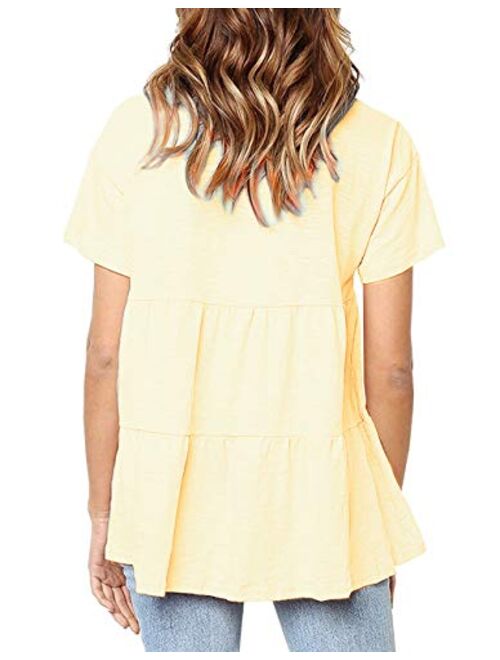 Sanifer Women's Peplum Tops Summer Short Sleeve Ruffle Loose Shirt Blouse