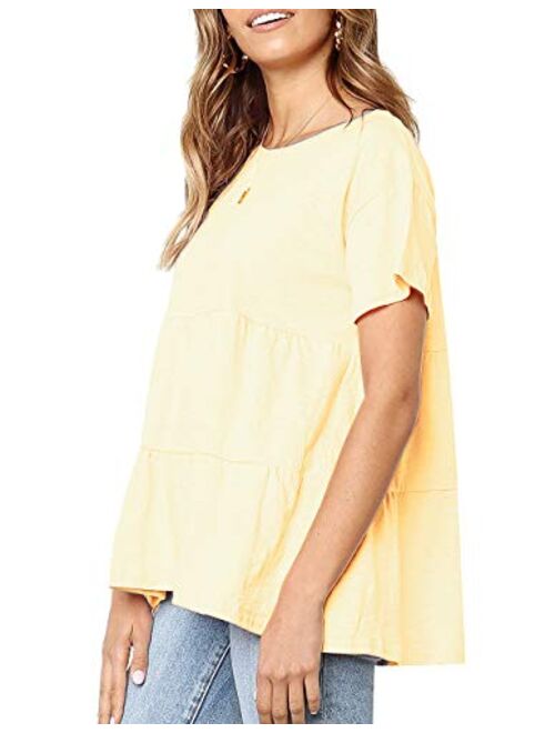 Sanifer Women's Peplum Tops Summer Short Sleeve Ruffle Loose Shirt Blouse