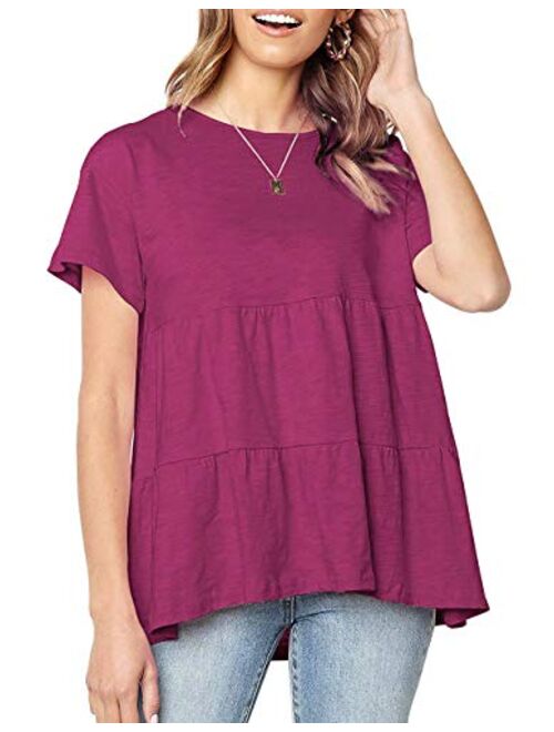 Sanifer Women's Peplum Tops Summer Short Sleeve Ruffle Loose Shirt Blouse