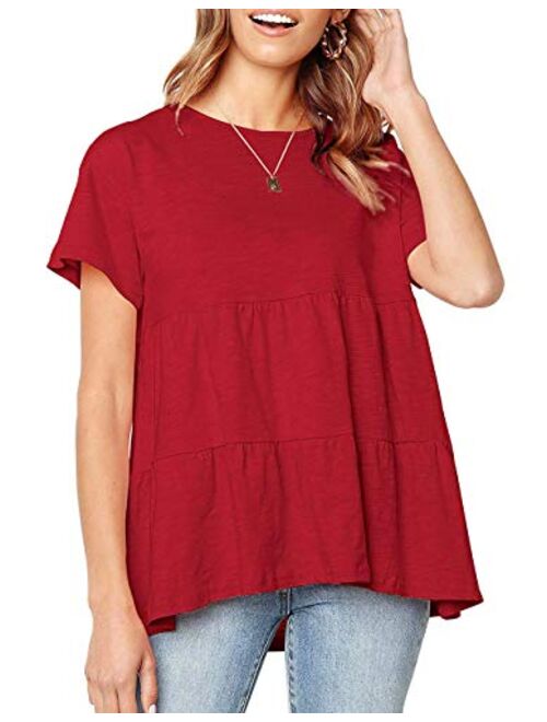 Sanifer Women's Peplum Tops Summer Short Sleeve Ruffle Loose Shirt Blouse