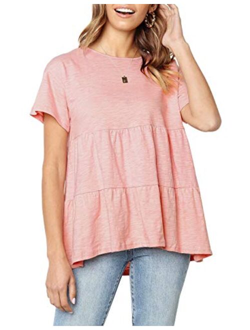 Sanifer Women's Peplum Tops Summer Short Sleeve Ruffle Loose Shirt Blouse