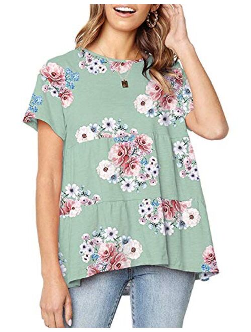 Sanifer Women's Peplum Tops Summer Short Sleeve Ruffle Loose Shirt Blouse