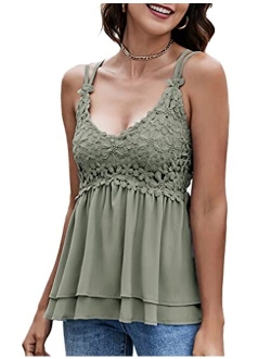 Feager Women Lace V Neck Chiffon Cami Tank Top Spaghetti Strap Sleeveless Shirts