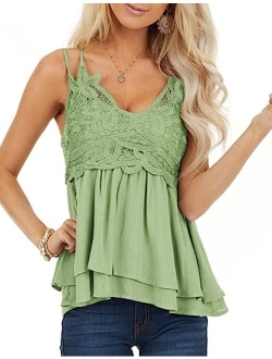 Feager Women Lace V Neck Chiffon Cami Tank Top Spaghetti Strap Sleeveless Shirts