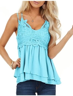 Feager Women Lace V Neck Chiffon Cami Tank Top Spaghetti Strap Sleeveless Shirts