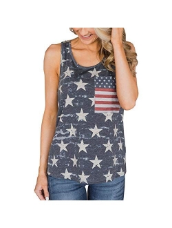 Womens Patriotic American Flag Print Summer Sexy Sleeveless T-Shirts Tank Top