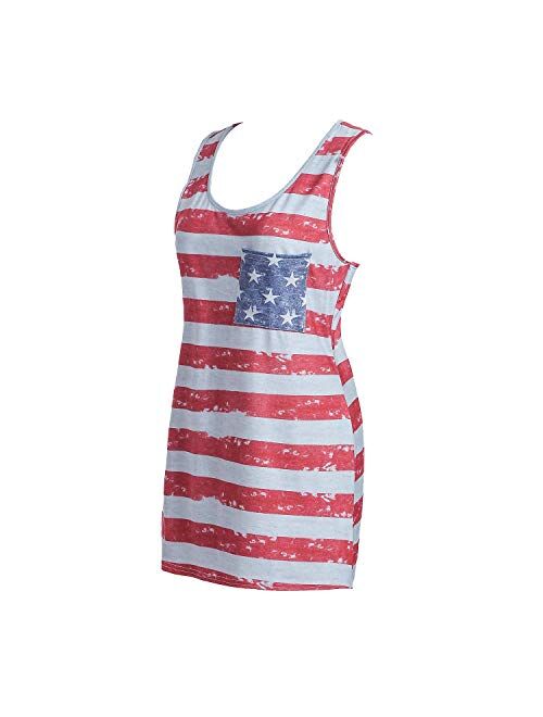 Womens Patriotic American Flag Print Summer Sexy Sleeveless T-Shirts Tank Top