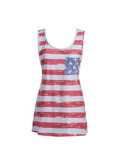 Womens Patriotic American Flag Print Summer Sexy Sleeveless T-Shirts Tank Top