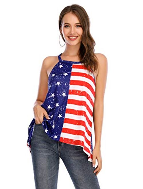 Womens Patriotic American Flag Print Summer Sexy Sleeveless T-Shirts Tank Top