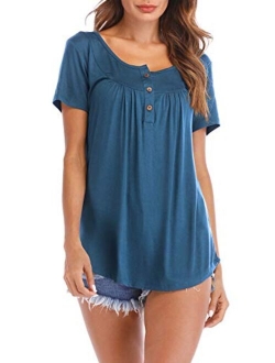 FZ FANTASTIC ZONE Women's Summer Button Up Short Sleeve T-Shirt Casual Blouse Shirts Tunic Tops