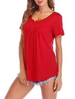 FZ FANTASTIC ZONE Women's Summer Button Up Short Sleeve T-Shirt Casual Blouse Shirts Tunic Tops