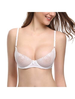 Deyllo Women's Sexy Lace Bra Mesh Underwire See Through Demi Bra Unlined Bralette