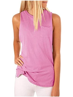 Hount Women's High Neck Tank Tops Summer Sleeveless T Shirts Loose Fit with Pockets