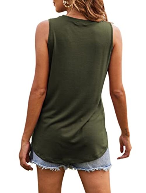 Hount Women's High Neck Tank Tops Summer Sleeveless T Shirts Loose Fit with Pockets