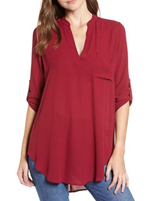 Women's Roll Tab Sleeve Tunic, Perfect Long for Leggings Shirt Cute Versatile Top