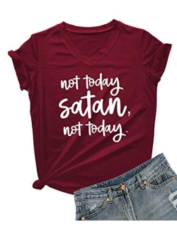 DANVOUY Women Not Today Satan V-Neck Graphic T-Shirt Casual Tops Tees