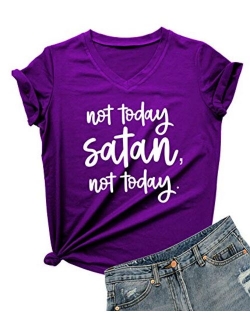 DANVOUY Women Not Today Satan V-Neck Graphic T-Shirt Casual Tops Tees