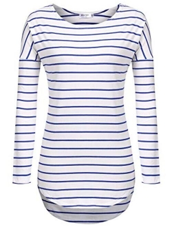 POGTMM Long Sleeve Striped T Shirt Tunic Tops for Leggings for Women