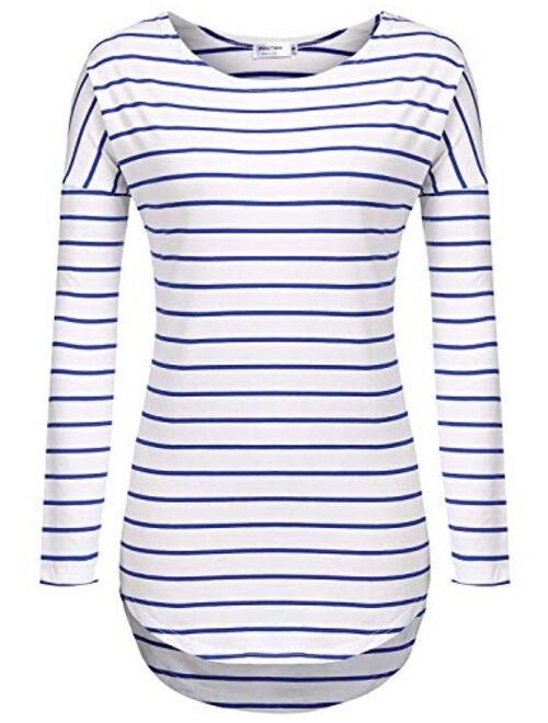 POGTMM Long Sleeve Striped T Shirt Tunic Tops for Leggings for Women