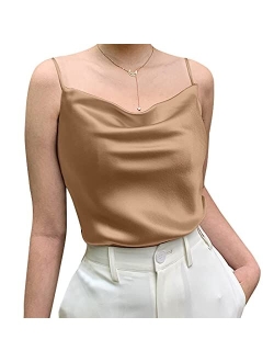 Sexy Women's Silk Tank Top Ladies Camisole Silky Loose Sleeveless Blouse Tank Shirt with Soft Satin