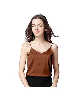 Sexy Women's Silk Tank Top Ladies Camisole Silky Loose Sleeveless Blouse Tank Shirt with Soft Satin