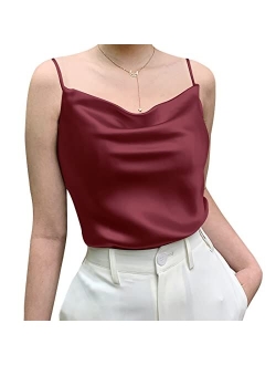 Sexy Women's Silk Tank Top Ladies Camisole Silky Loose Sleeveless Blouse Tank Shirt with Soft Satin