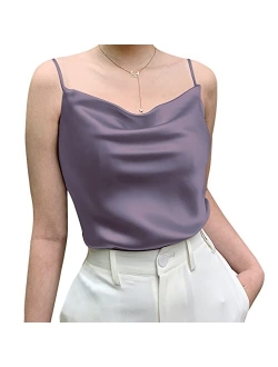 Sexy Women's Silk Tank Top Ladies Camisole Silky Loose Sleeveless Blouse Tank Shirt with Soft Satin