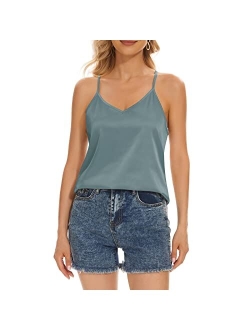 Sexy Women's Silk Tank Top Ladies Camisole Silky Loose Sleeveless Blouse Tank Shirt with Soft Satin